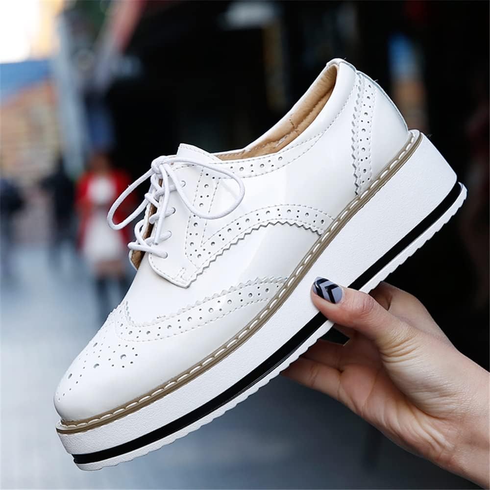 YING LAN Women's Platform Lace-Up Wingtips Square Toe Oxfords Shoe