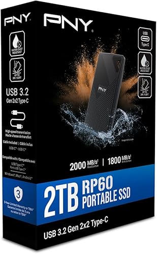 Miniatura 8 de PNY RP60 SSD portátil de 2 TB - Hasta 2000 MBs, USB-C, USB 3.2 Gen2x2 - Resistente, IP65, resistente al aguapolvo y caídas - Para fotos, videos,