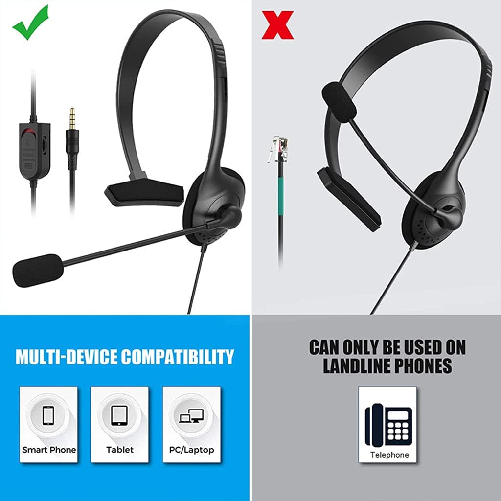 Phone Headset with Canceling Mic and Mute Switch Comfort Telephone Headset for Telephone Headsets for Phones with Microphone