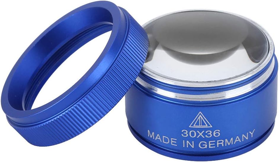 Portable Handheld Practical 30X Magnifying Glass, Alloy Optics Loupes Magnifier Loop, Glass Jewelry Loupe Desktop Reading Identification Magnifier for Jeweler Coins Stamps Map Craft, Blue