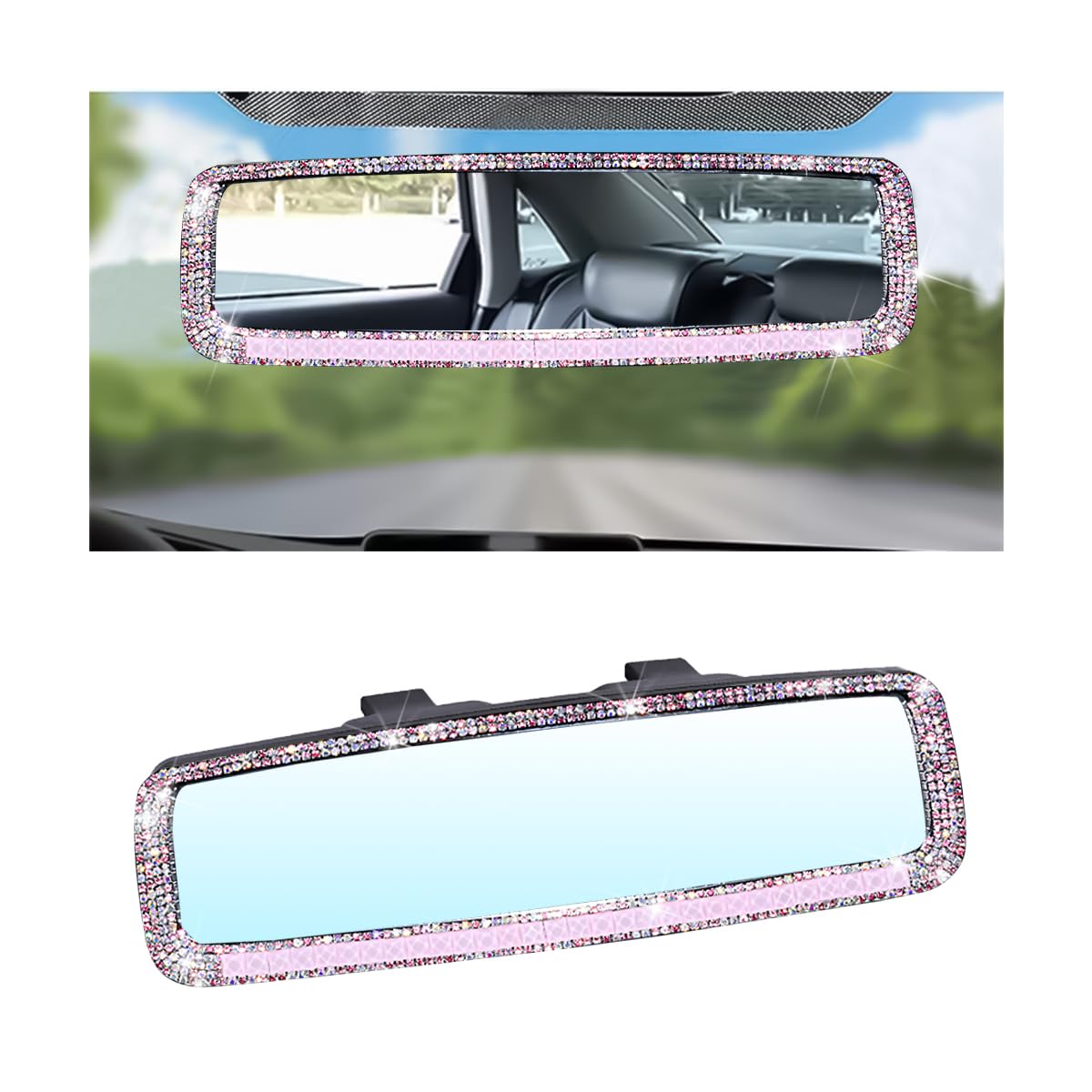 Osilly Rhinestone Clip-On Car Rearview Mirror, Pink