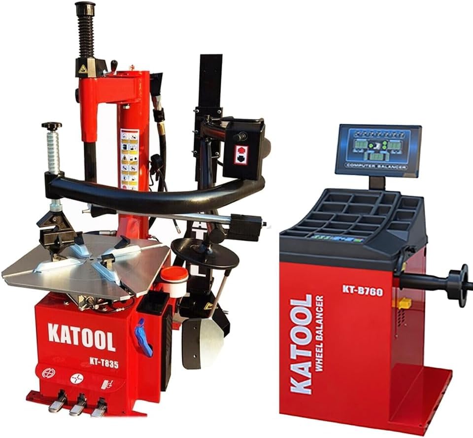 KATOOL KT-T835 Tire Changer with 28' Turn Table 2.0HP Bead Blaster KT-B760 Wheel Balancer with Automatic Measurement Ruler Combo Machine Fit for Tire Repair