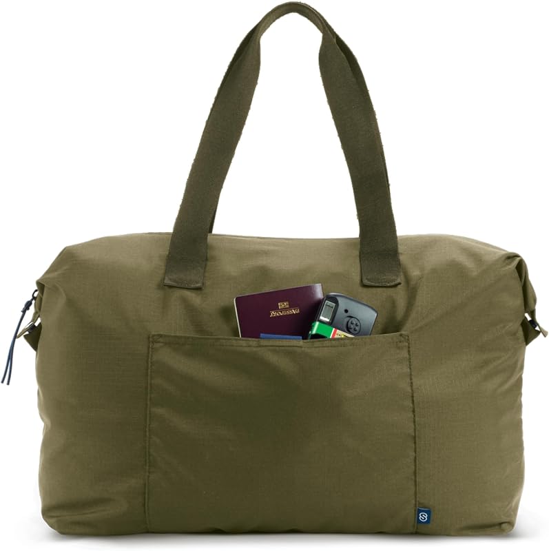 Packable Travel Bag - Compact Folding Duffel Bag - Carry On Expendable Weekender Bag - Pockets (Olive)