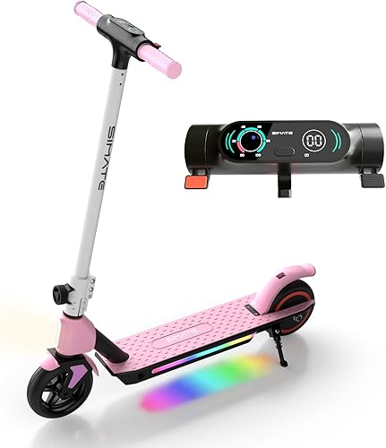 SIMATE Electric Scooter for Kids Ages 6-14, LED Display & Colorful Lights, Foldable Kids Electric Scooter, 40 Mins Max Riding Time & 8.7 MPH Safe