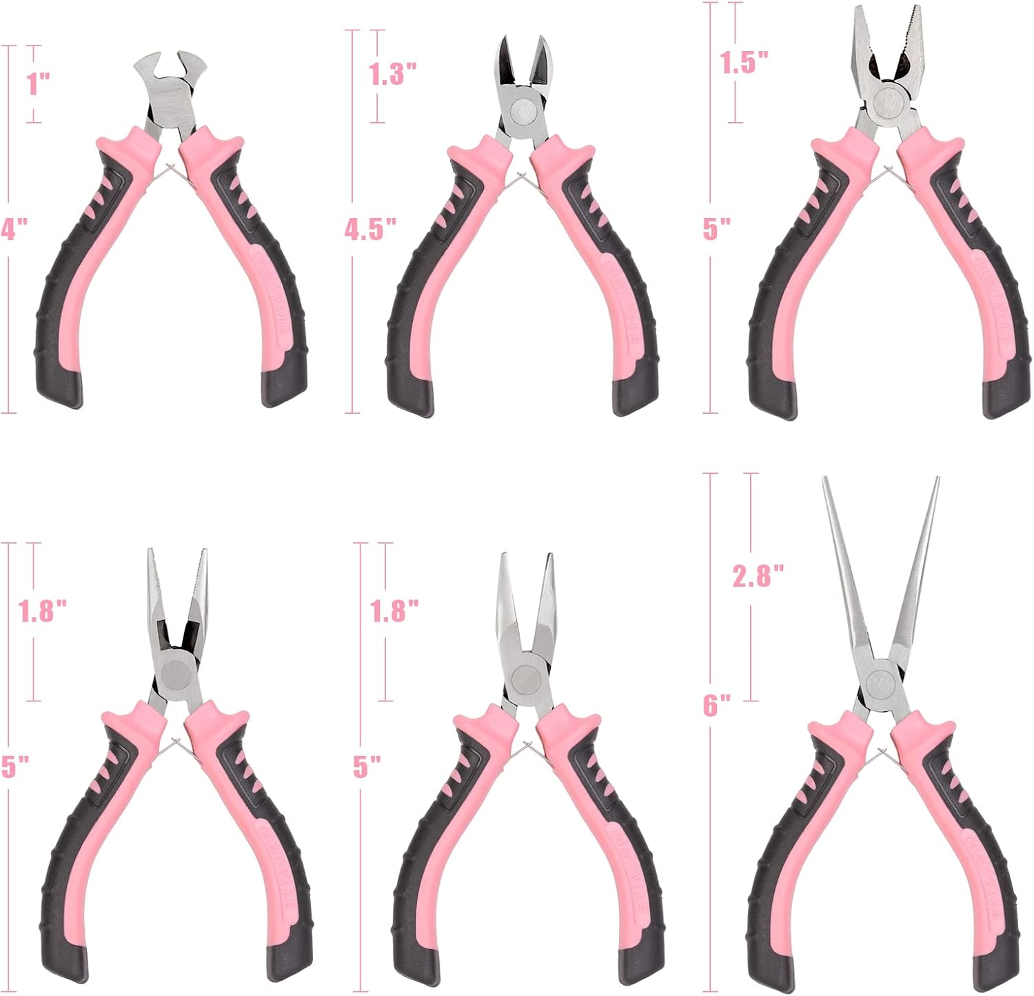COMOWARE 6-Piece Mini Pliers Set, Needle Nose, Long Nose, Bent Nose, Diagonal, End Cutting and Linesman, for Crafts Work, Electronic Repair, with Pink Pouch - Image 7