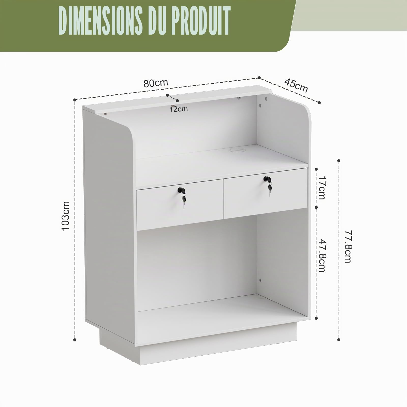 MSFE Comptoir Réception avec LED, Petit Comptoirs Caisse avec Tiroirs Verrouillables, Comptoir Accueil, Simple Moderne Mobilier de Bureau d'accueil pour la Maison, Le Bureau, Le Salon,103X80X45cm