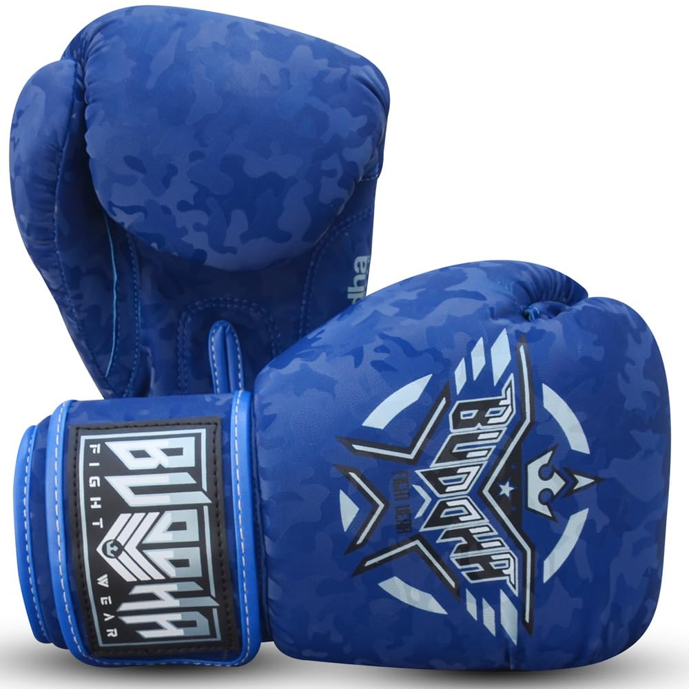 BUDDHA FIGHT WEAR - Guantes de Boxeo Thailand - Muay Thai - Kick Boxing - Piel Sintética Tejido Interior Resistente A Los Olores - Varios Diseños