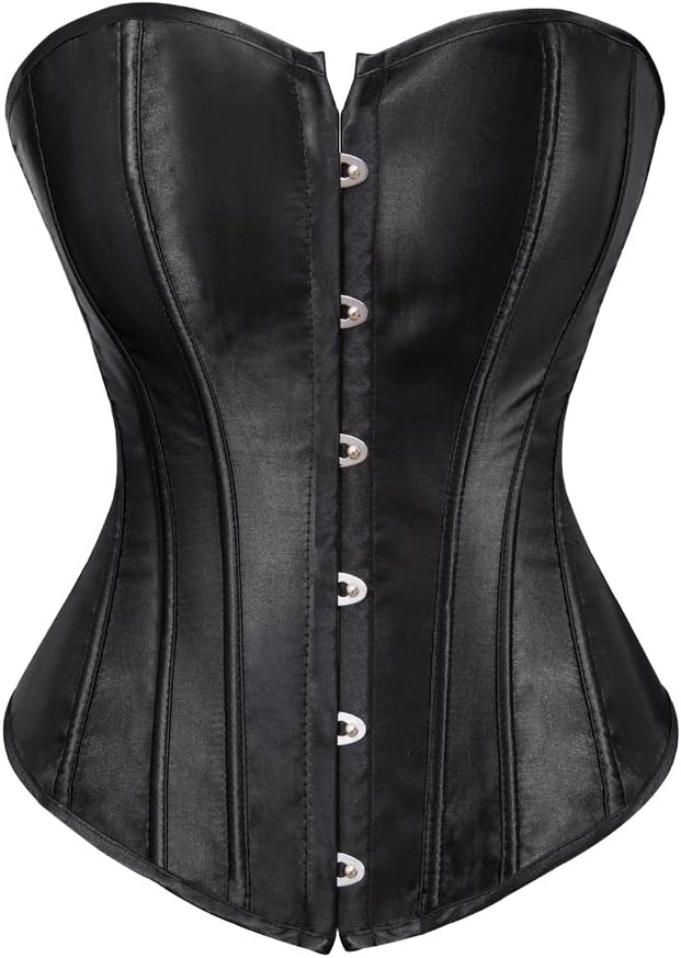 ZhitunemiWomen's Bustier Corset Top Sexy Lingerie Sets Black Satin Waist Cincher