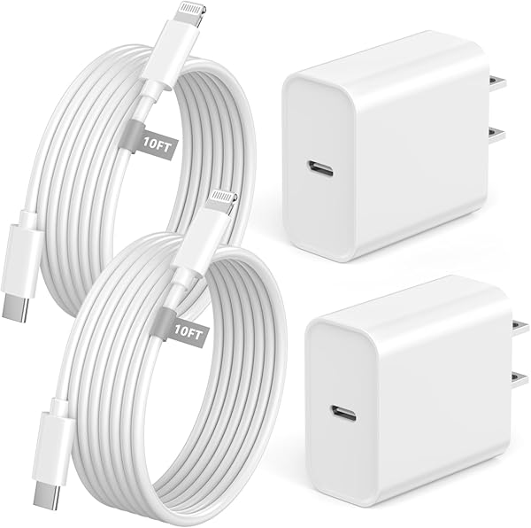 iPhone Charger Fast Charging 10 FT, [MFi Certified] 2 Pack 20W USB-C Wall Charger Block with 10FT Long USB C to Lightning Cable Compatible for iPhone 14/14 Pro/14 Pro Max/14 Plus/13/12/11/XS/XR/8/iPad
