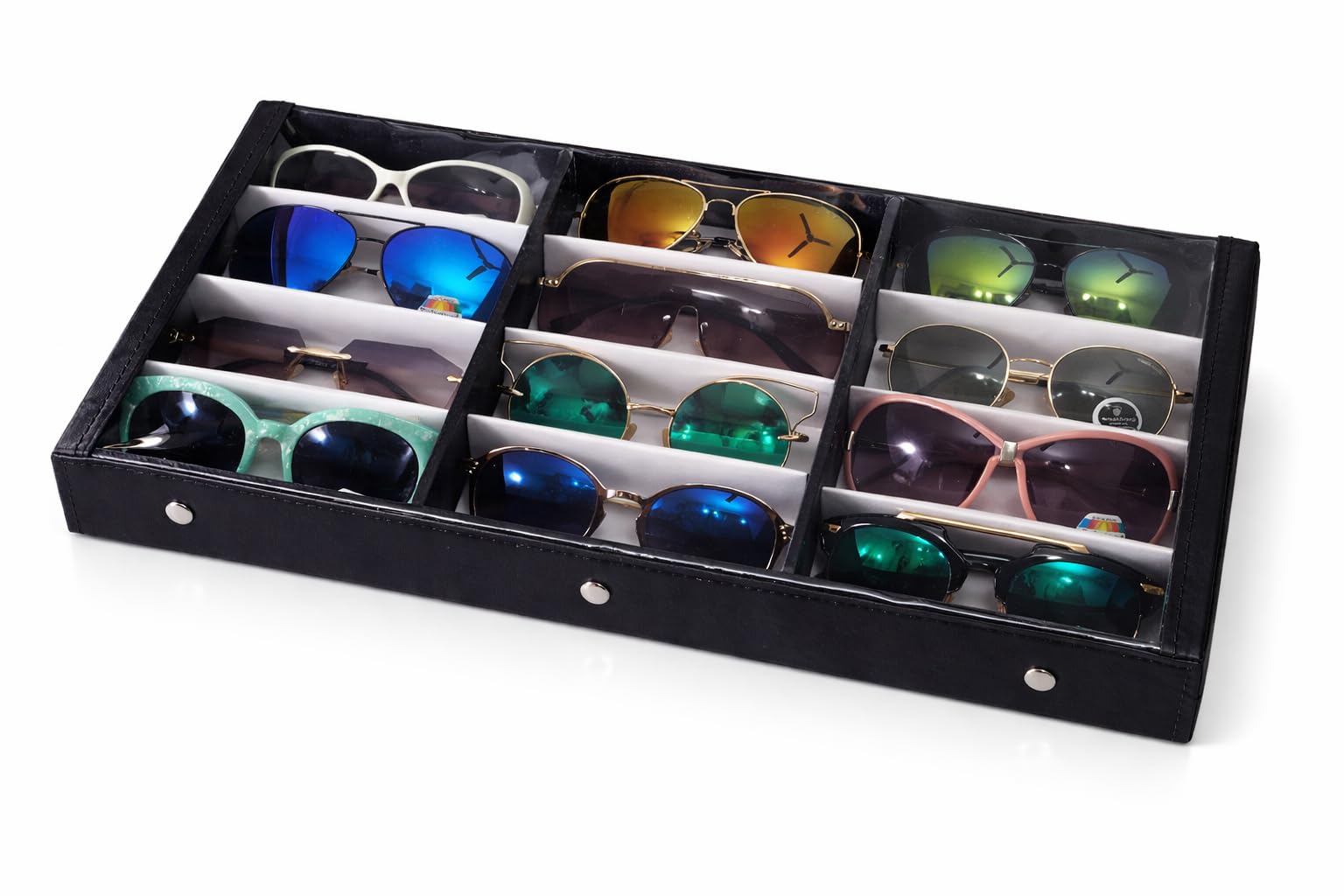 Proniks Sunglass,Goggles,Eyewear,Storage Boxes case cover 12pcs compartment organizer Clear Red color (Make in india)