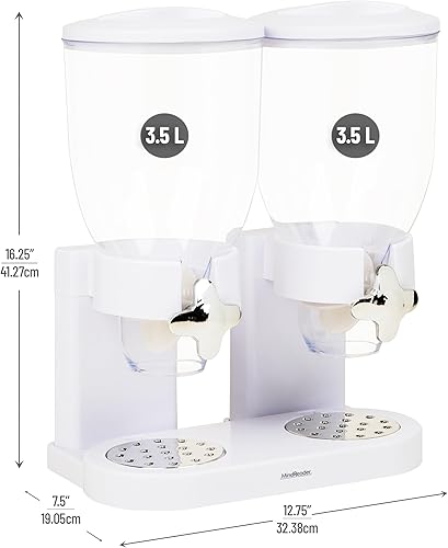 Vista 3 de Mind Reader Dispensador doble de cereales para encimera, 2 recipientes herméticos de 2 litros, dispensador giratorio de alimentos secos para Blanco