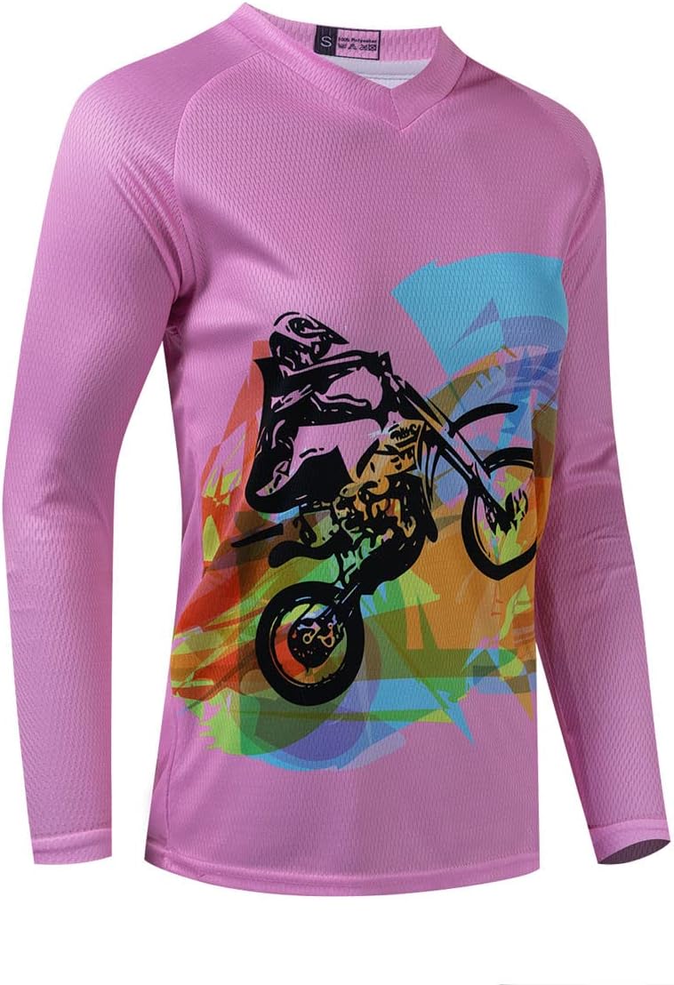 Long Sleeve MTB Jersey Women, Dirt Bike Shirt for Mountain Motocross Biking BMX Motorcycle Fishing Off Racing