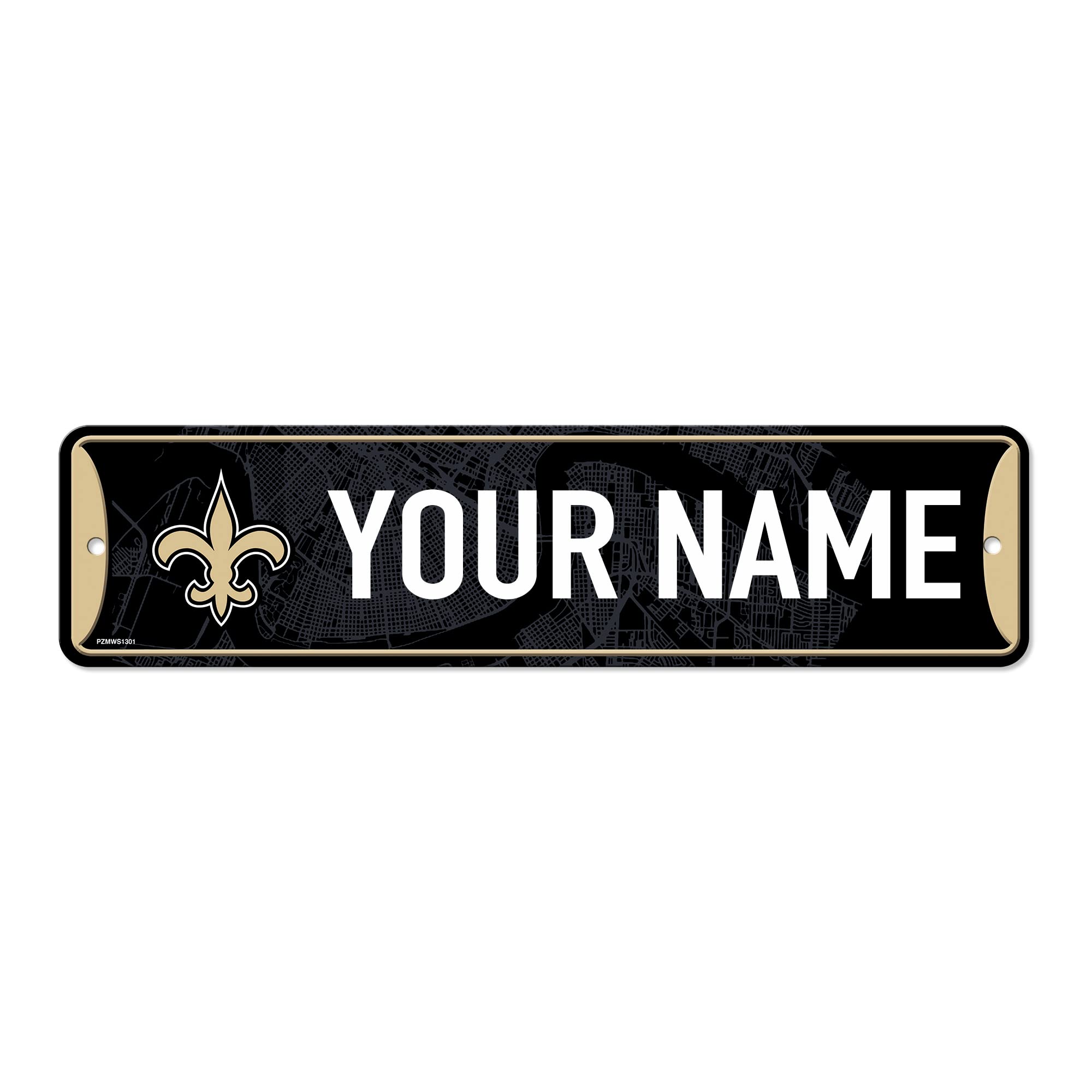 Rico Industries NFL Football New Orleans Saints Primary Personalized Metal Street Sign 4" x 15" Home Décor - Bedroom - Office - Man Cave
