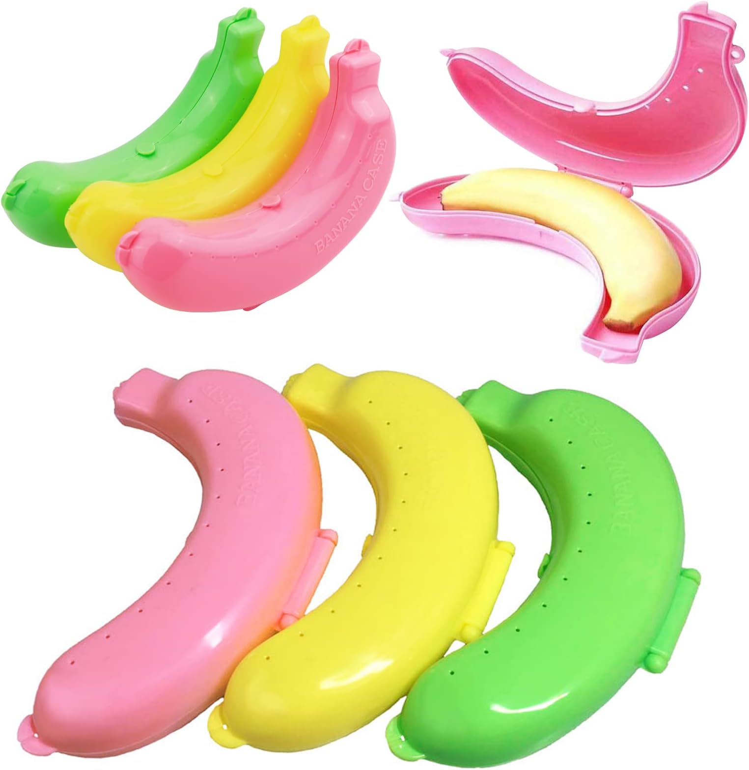 SHAIDOJIO 3Pcs Banana Case, Cute Banana Protector Storage Box, Portable Banana Guard, BPA-Free Banana Saver Case Banana Box for Office Picnic School Gym Outdoor Travel Fruit Keep Fresh(3 Colors)