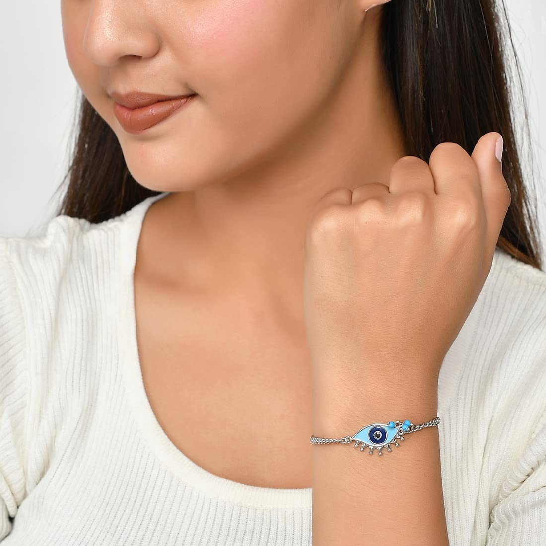 Evil Eye Oxidized Chain Bracelet for Protection