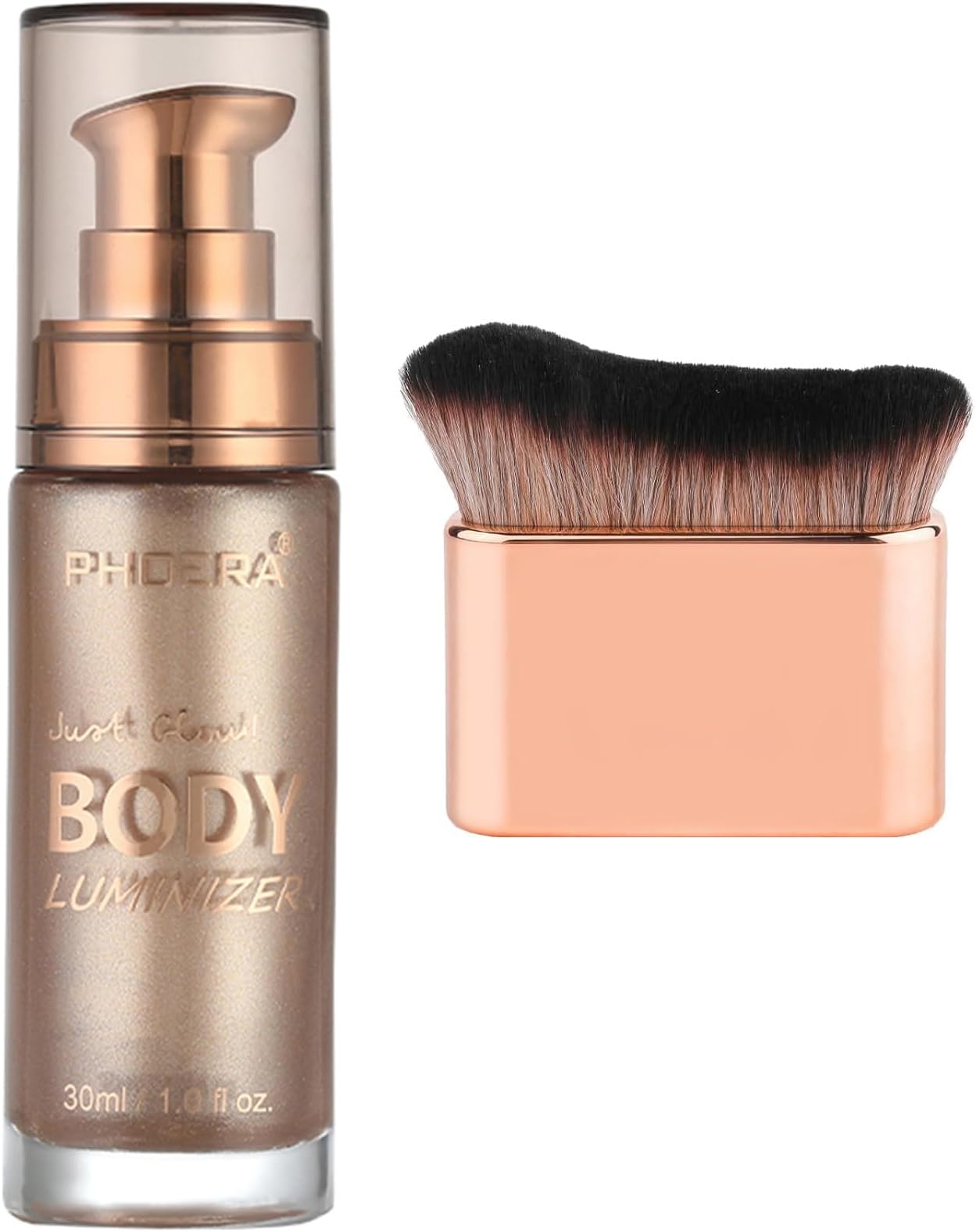PHOERA Body Shimmer Oil, Bronzer Body Glow Highlighter Luminize with Makup Bursh,Self Tanning Lotion,1oz/Jars (101 Rose Gold)