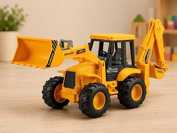 2 in 1 Bulldozer JCB and Excavator Construction Toy Vehicle - Yellow (Bulldozer and Excavator) Toys for Kids