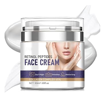 Retinol Cream for Face, Anti-Aging Face Moisturizer with Collagen Peptides and Retinol, Day & Night Skincare Face Collagen Cream for Tightening Skin Reduces Wrinkles, Dryness