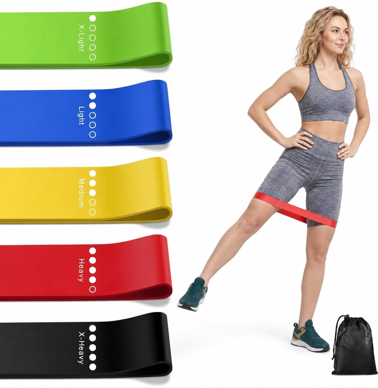 Resistance Bands 5Pcs Set for Men & Women – Exercise Bands for Fitness, Glutes, Legs, Yoga & Strength Training – Long & Loop Resistance Bands for Home Gym, Pull Ups, Stretching & Workout