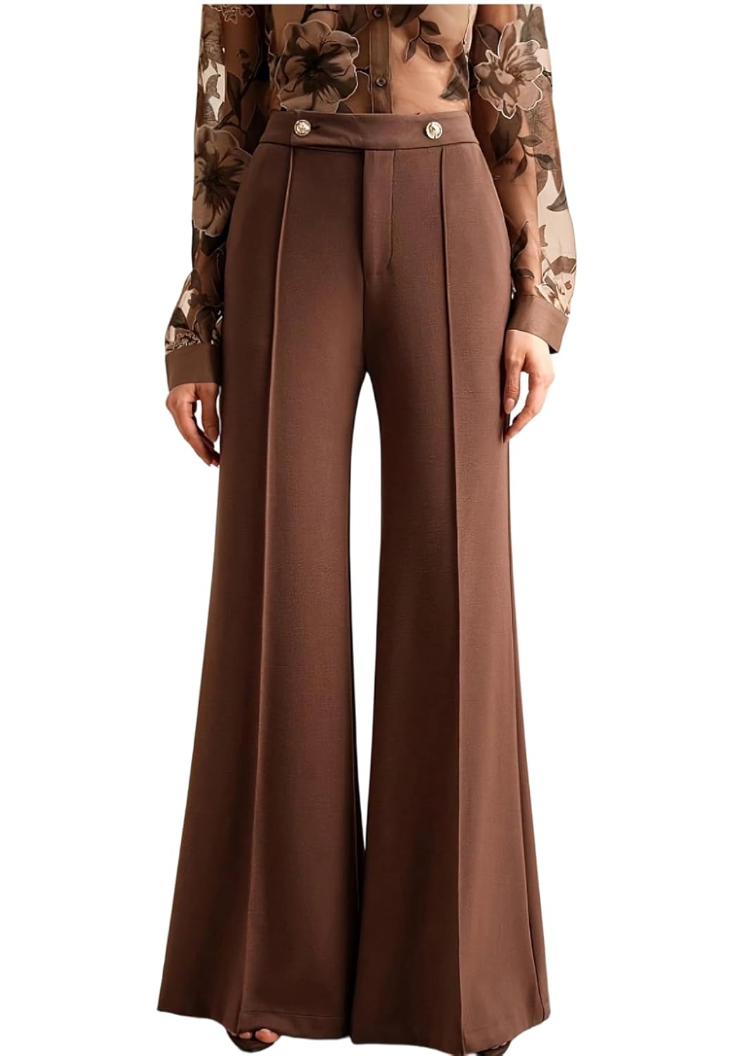 YOOTIKO Womens Flare Dress Pants High Waisted Wide Leg Pleated Trousers Casual Wrinkle Free Palazzo Pants