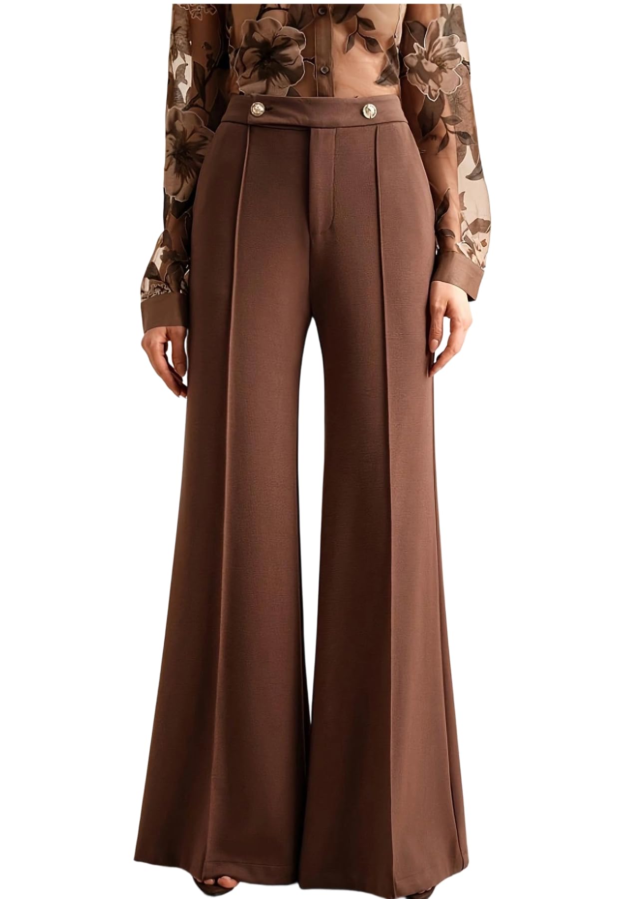 YOOTIKO Womens Flare Dress Pants High Waisted Wide Leg Pleated Trousers Casual Wrinkle Free Palazzo Pants