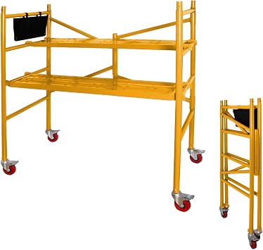 Portable Rolling Scaffolding 4 Foot Mobile Baker Scaffolding | Locking Wheels, Tool Bag,Y770 LBS Capacity, Locking Wheels, Tool Bag, Scaffolding Platform ellow
