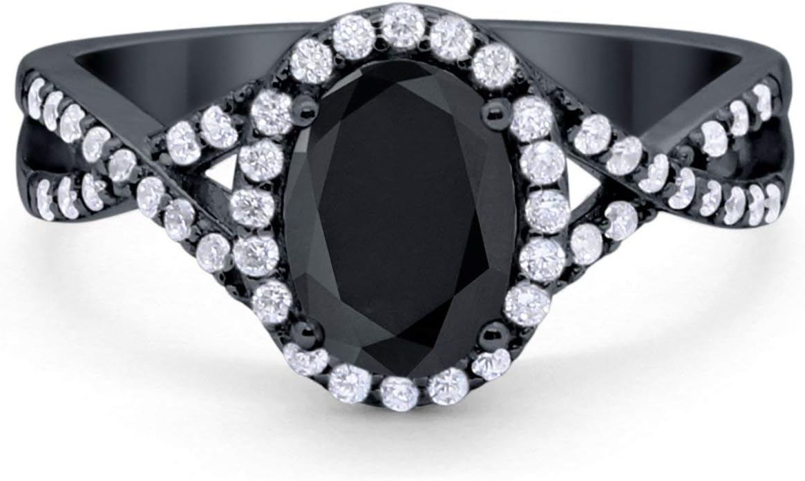 Blue Apple Co. Infinity Shank Art Deco Halo Ring Oval Round Cubic Zirconia 925 Sterling Silver