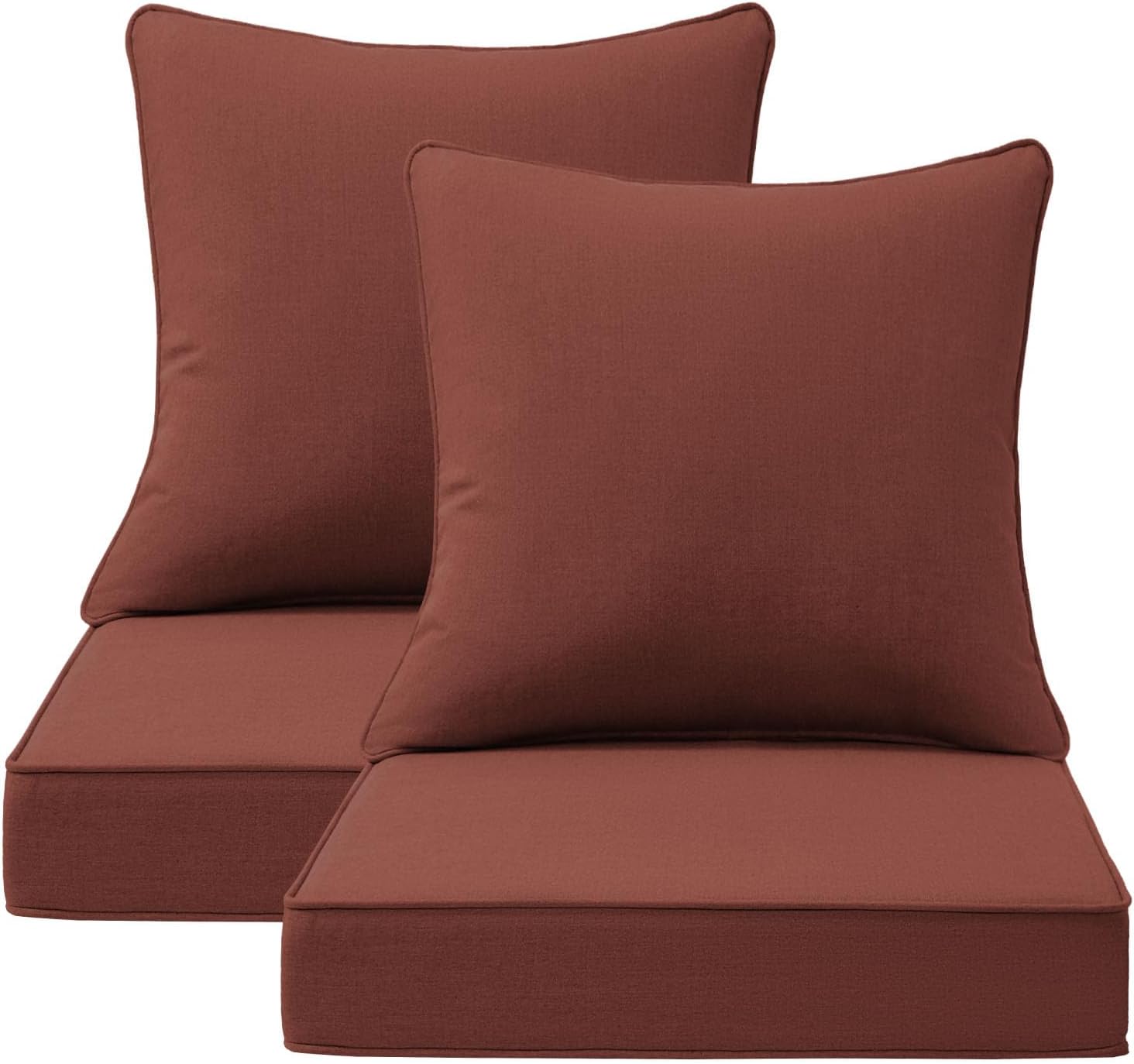 Sunbrella Outdoor Deep Seat & Back Cushion Set (2-Pack), 24 x 24 Inch Water Repellent and Fade Resistant Patio Furniture with Removable Cover for Outside Sofa Couch, Runa Classic