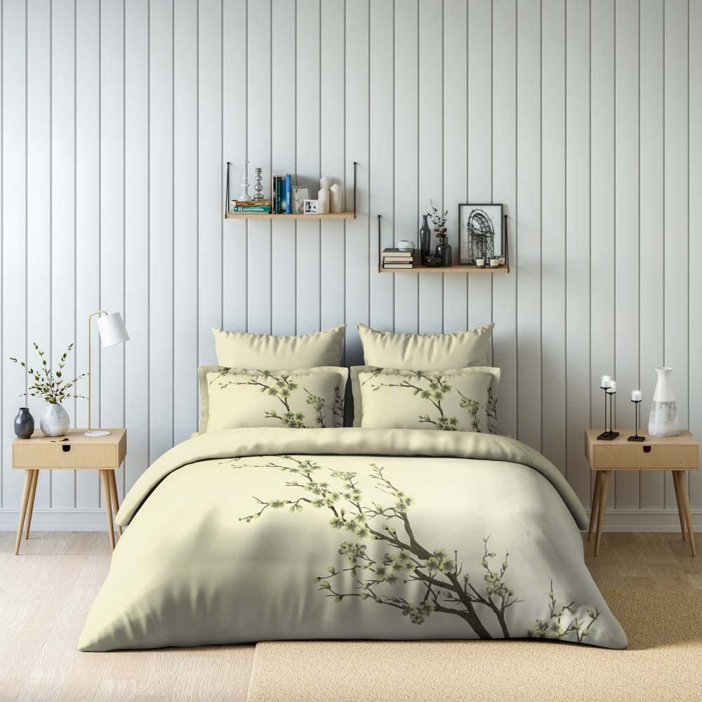 Green Serene Digital Printed 4 Pcs King Comforter Set Off White Gs001