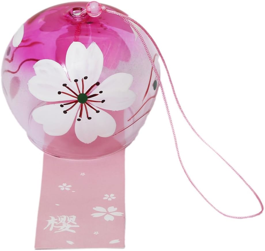 Japanese Furin Wind Chimes Wind Bells Handmade Glass Birthday Gift Home Decors Japanese Cherry Blossom Wind Chimes (Little Flower)