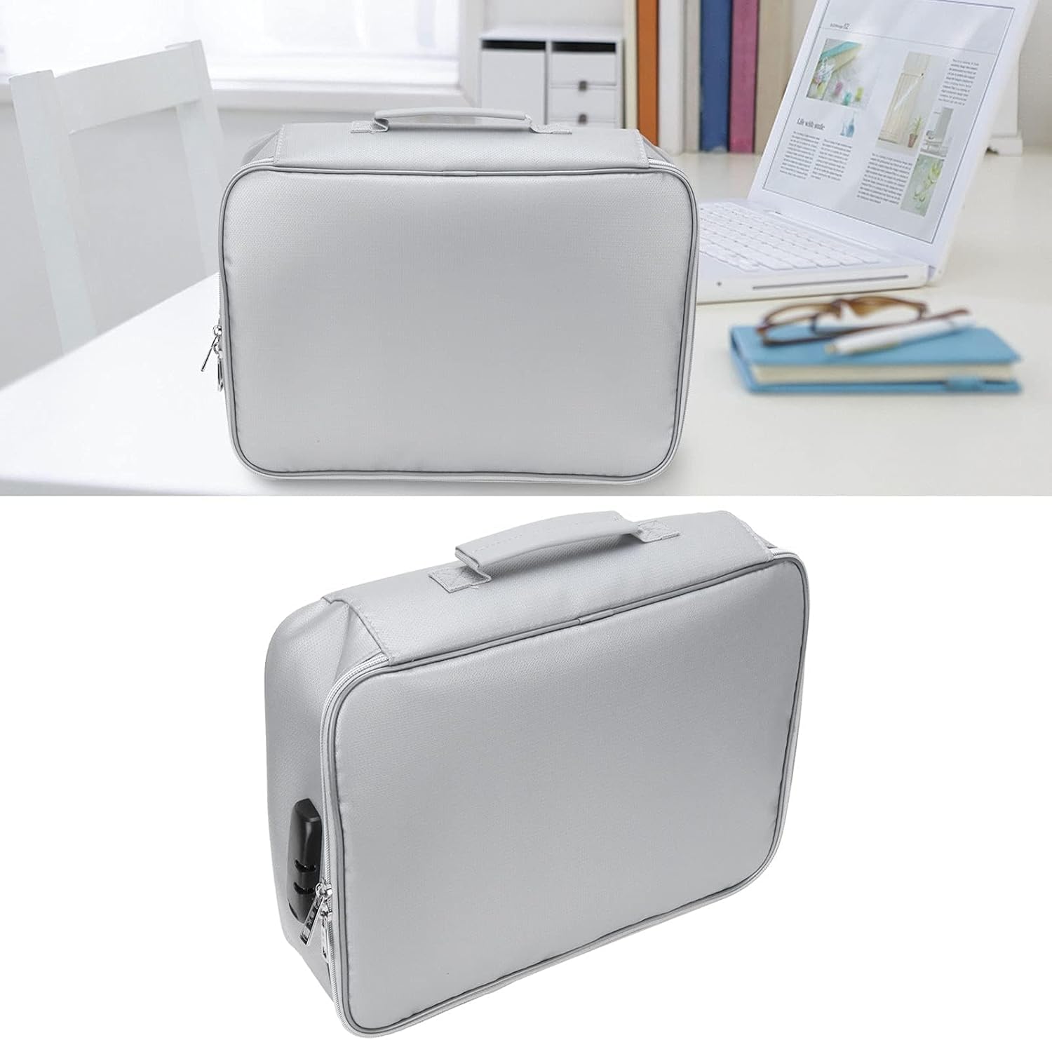 Files Storage Bag, Fireproof Water-Resistant Document Storage Bag, Document Safe Large Capacity File Storage Case with Lock for Home & Office Files Certificates