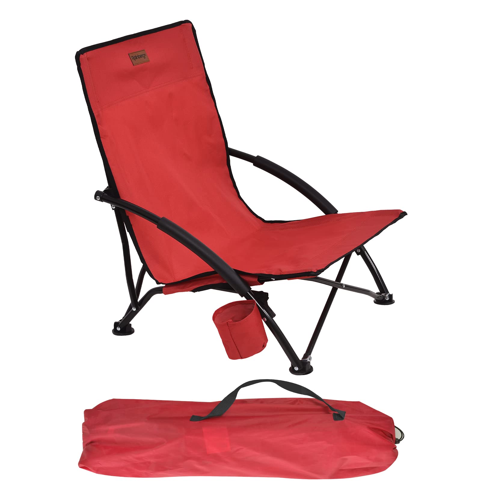 Rainberg Folding Beach Lightweight Chair with Padded Armrest, Portable, Folding Outdoor for Camping, Beach, Festivals, Garden, Caravan Trips, Fishing, BBQ, With Carry Bag. (Pack of 1, Red)