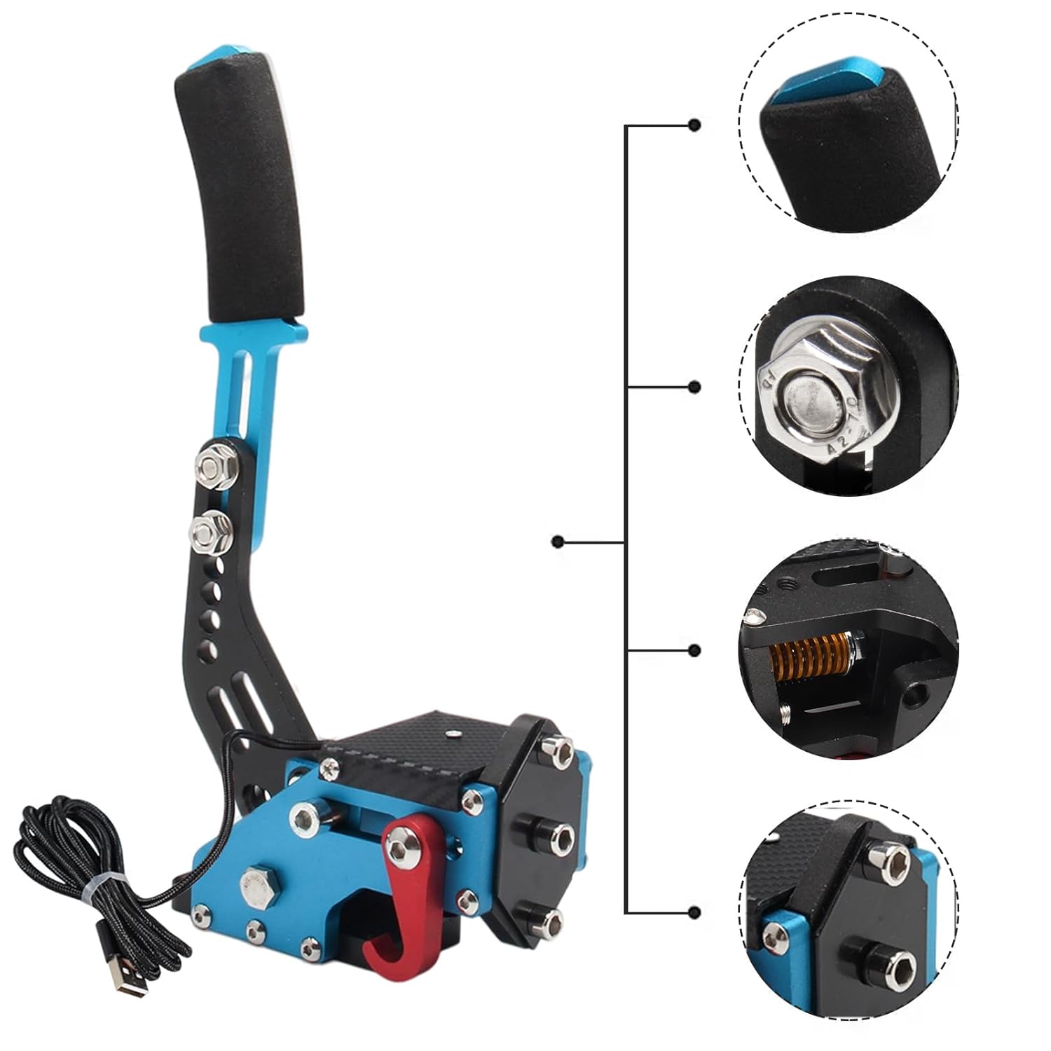 YESHMA 64 Bit USB Handbrake with Clamp PC Handbrake & Non-Contact Plus Hall Sensor Compatible With G25/27/29/920 T500 T300,Professional Gaming Peripherals using for Racing Games(Red With Clamp)