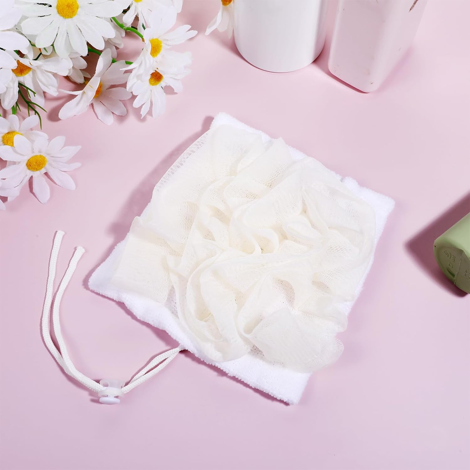 2 in 1 Bar Soap Loofah, Loofah Sponge Washcloth, Bath Sponge Shower Scrubber, Dual-Sided Shower Washcloths with Drawstring for Cleansing and Smooth Skin (Beige) - Image 7