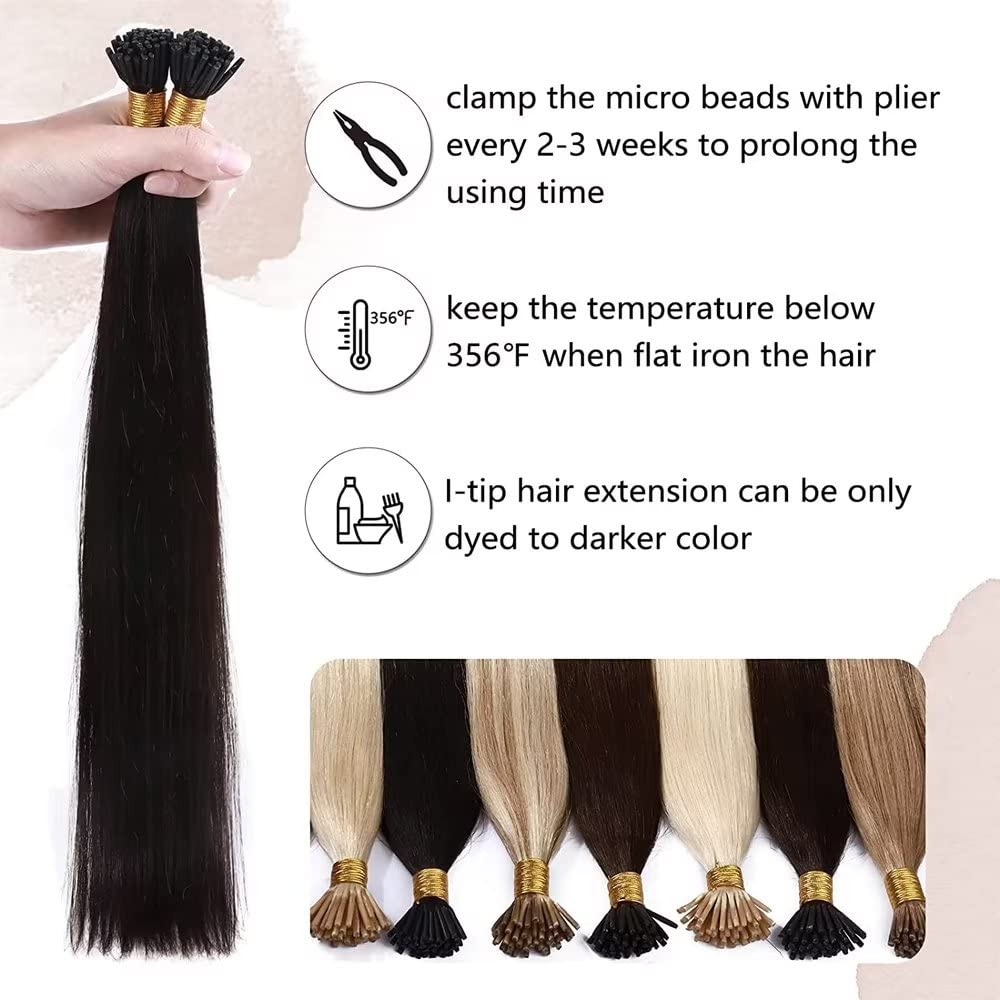 I Tip Extensions Human Hair Natural Black Straight Brazilian Remy Stick Tip Hair Extensions 1 Grams/Pcs 100 Strands/Package Pre Bonded I Tip Human Hair Extensions for Thinning Hair 30 Inch