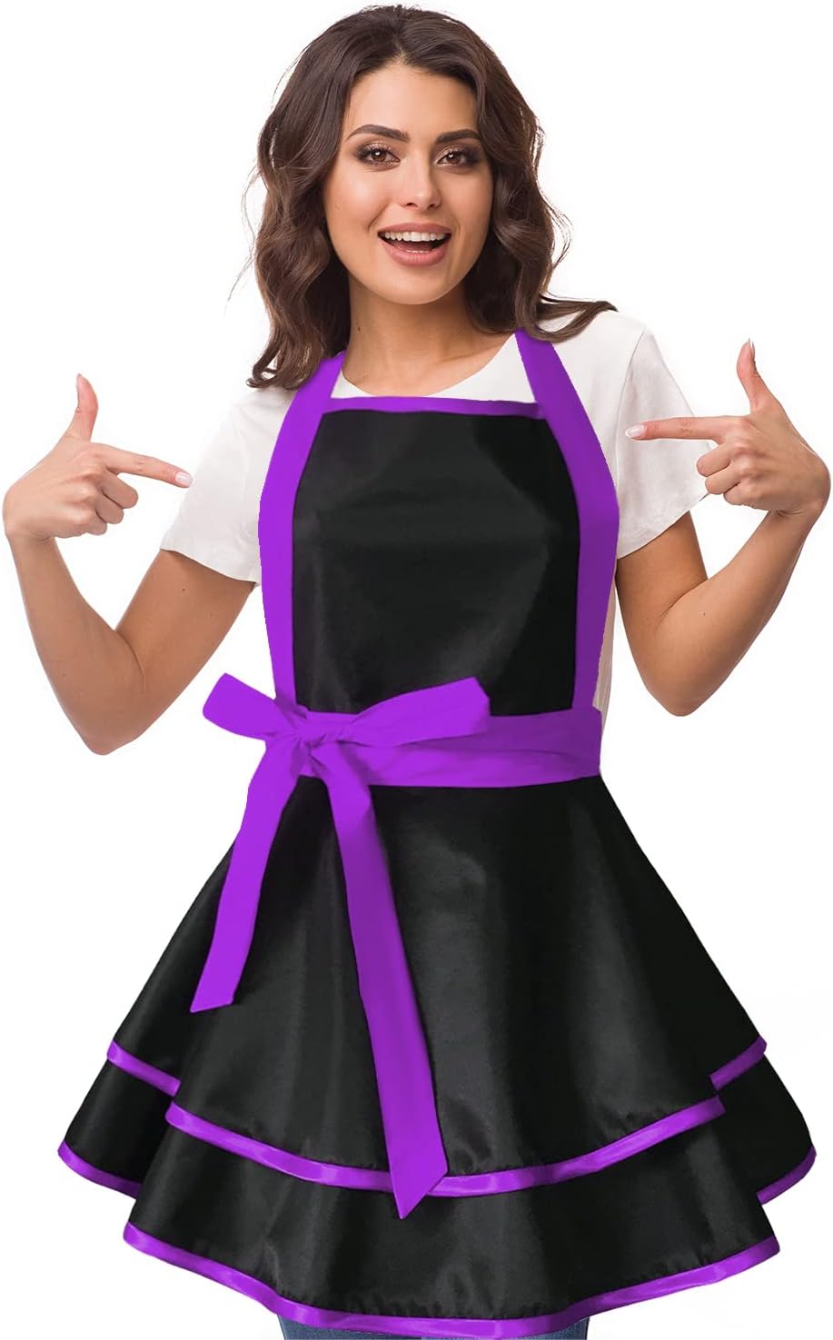 Violet Mist Cute Lovely Retro Aprons for Women Girls Lady Sexy Vintage Aprons Black Purple Vintage 50s Apron Halloween Christmas Apron Cooking Kitchen Ruffle Apron for Housewife Waitress Mother's Gift