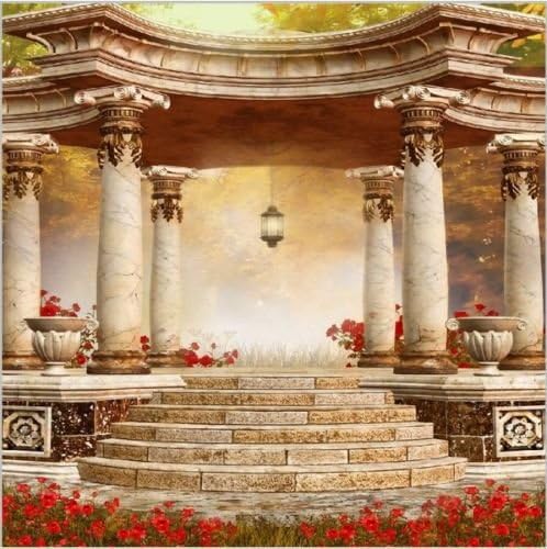 Red Flowers Garden Greek Columns Pillars Steps Pavilion background Vinyl cloth Computer print wedding backdrop shu156861527