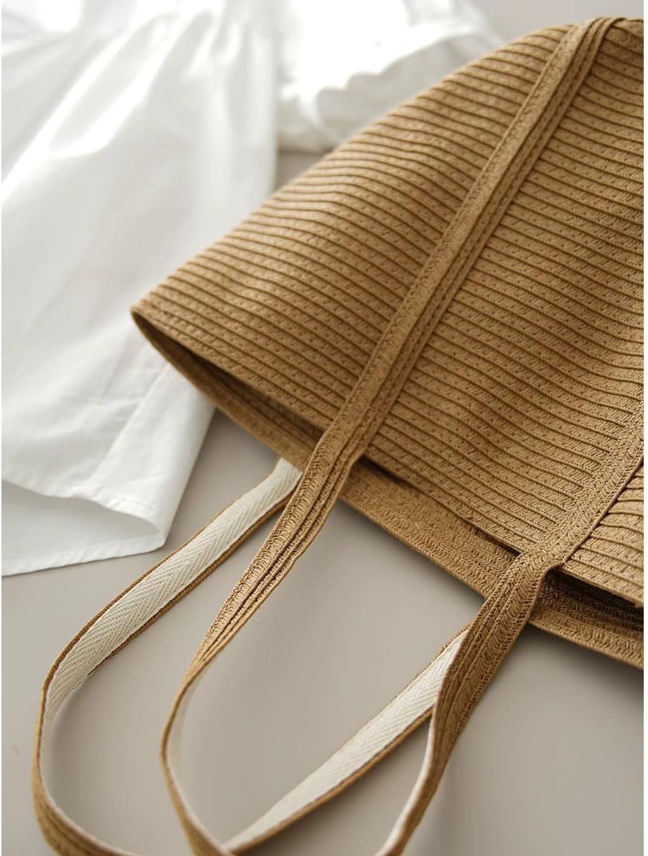 Women's Large Capacity Straw Woven Tote Bag, Paper Rope Weave Shoulder Handbag, Casual Commuter Beach Tote for Daily Use, Shopping, Travel