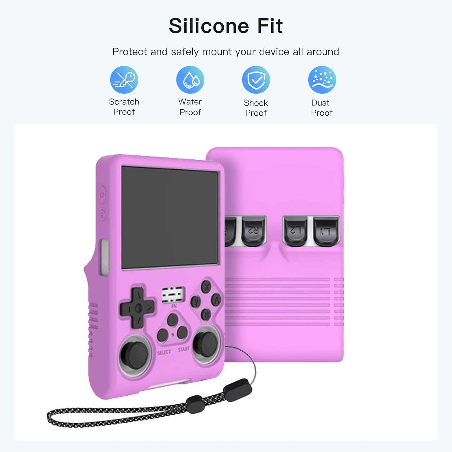 Case Cover for R40S Pro Handheld Game Console, Slim Soft Silicone Protective Case with Lanyard for R40S Pro, Anti-Scratch,Shockproof,Purple image 2
