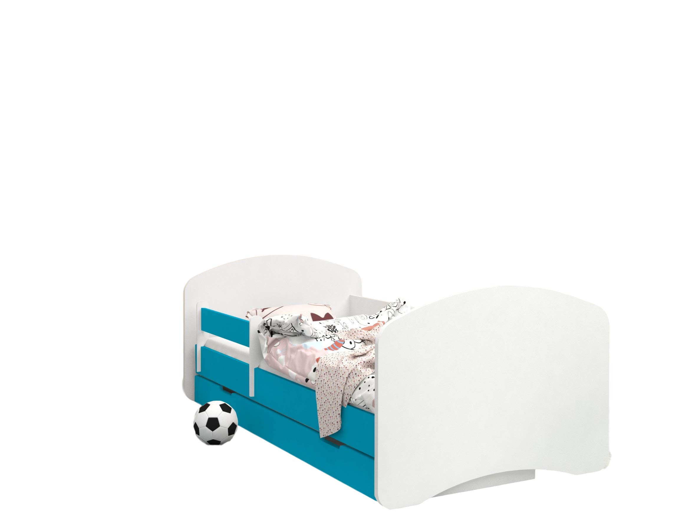 Happy Babies – dwustronne łóżko dziecięce z szufladą nowoczesne wzornictwo z bezpiecznymi krawędziami i zabezpieczeniem przed upadkiem materac piankowy 7 cm niebieski (bez motywu, 190 x 90)