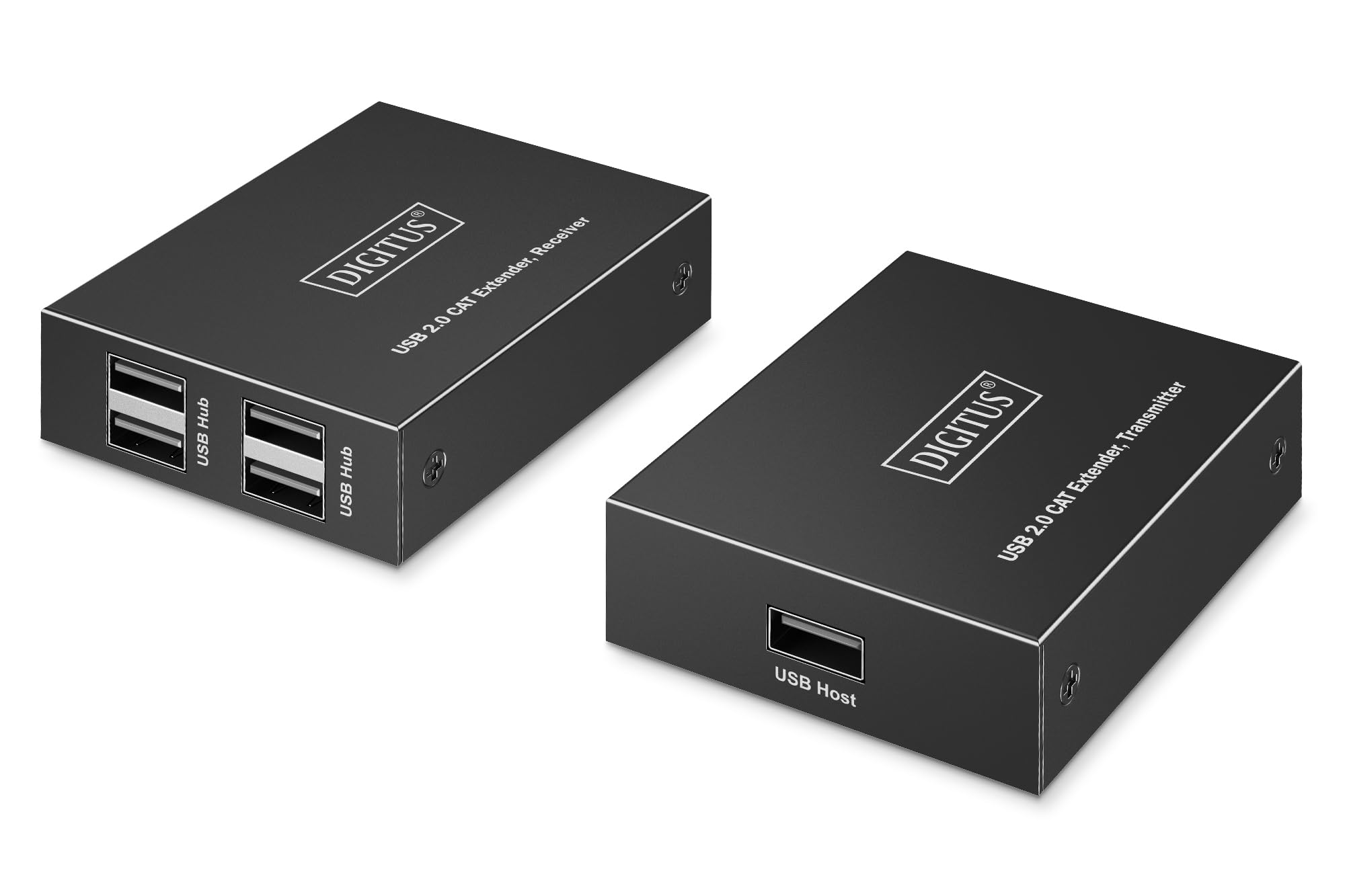 Digitus Extender USB 2.0 su Ethernet – Hub USB-A a 4 Porte – Raggio di 150 m con Cavo di Rete Cat 6 – 480 Mbps – Nero