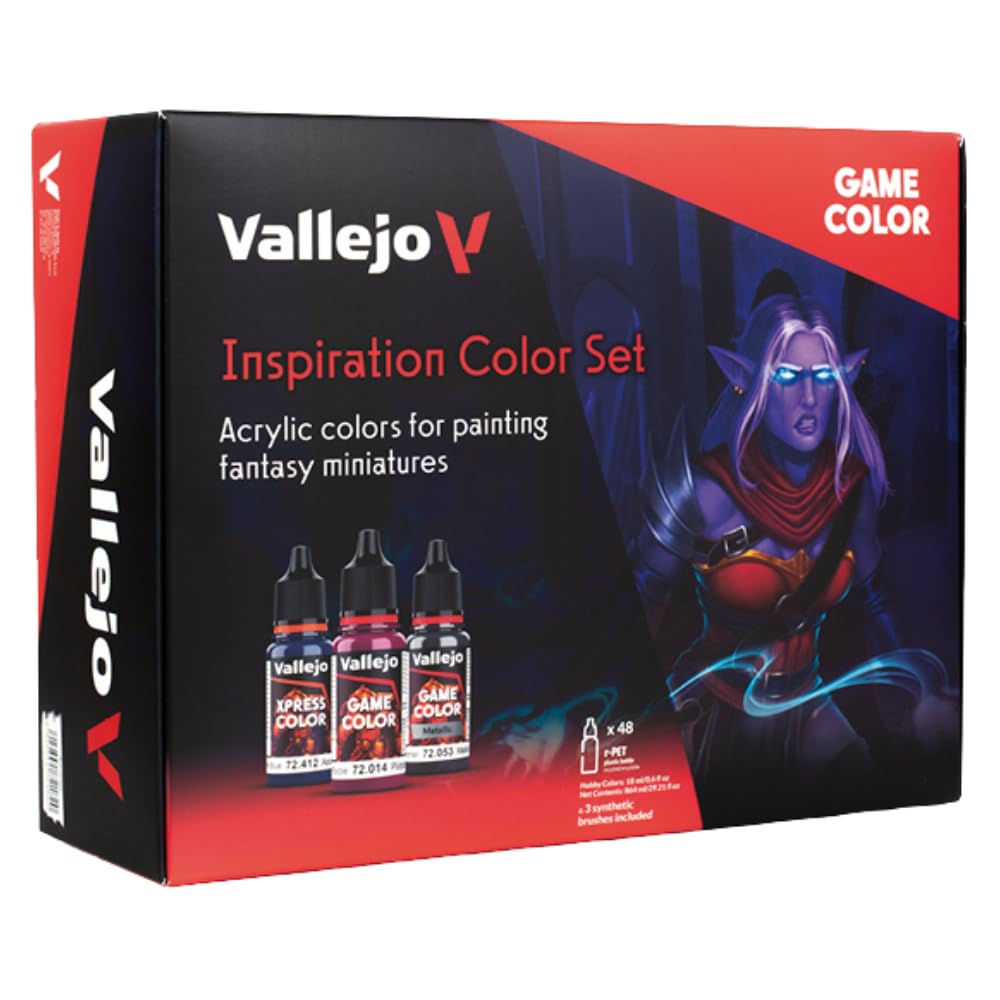 Vallejo Game Color 72182 Inspiration Color Set (48x18ml + 3 brushes)