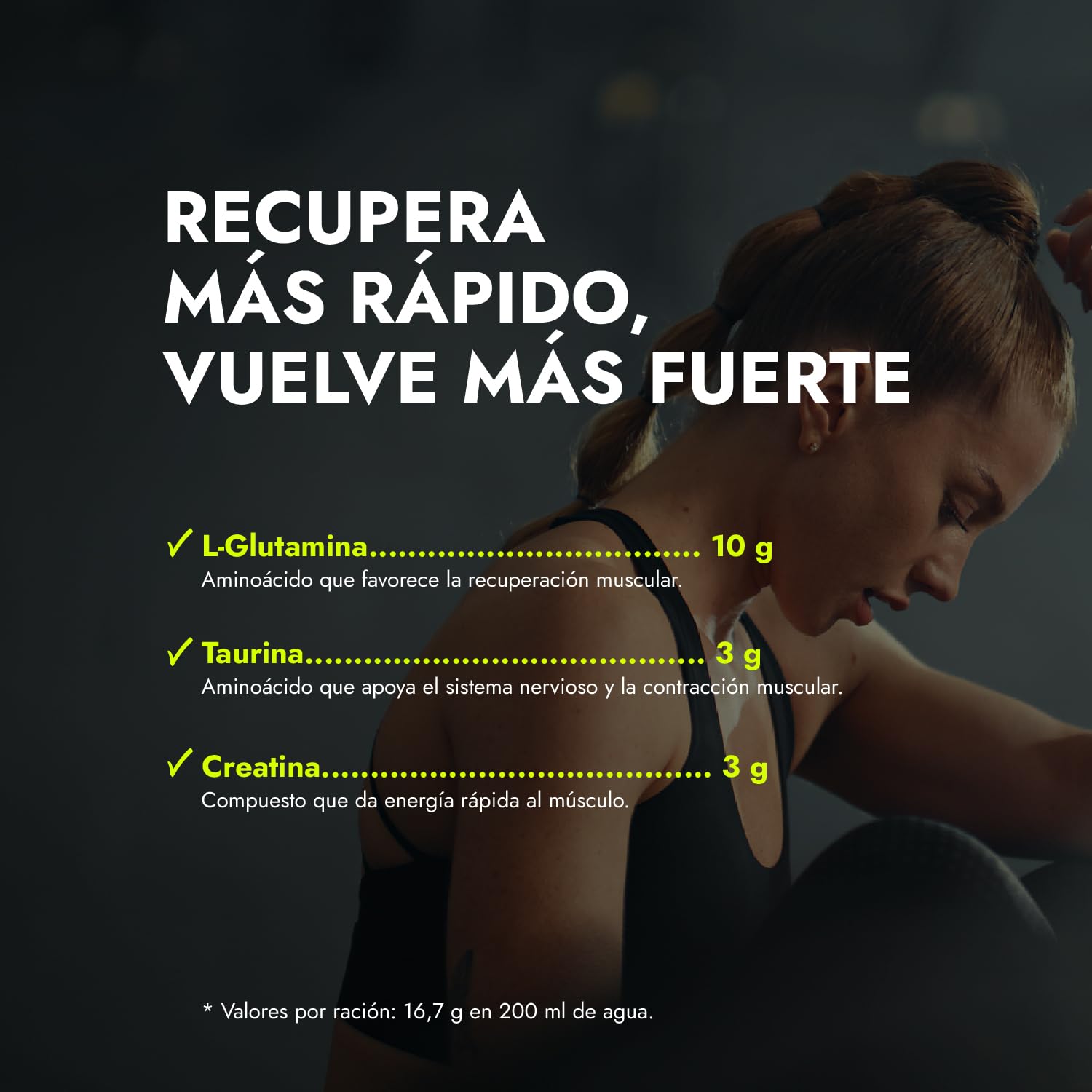 amlsport Ana Maria Lajusticia | L-Glutamina + Taurina + Creatina | Sabor Sandía | 590 Gr | Sin Gluten | Sin Lactosa | Apto para Veganos | Contribuye al Rendimiento Físico | Envase para 35 Días