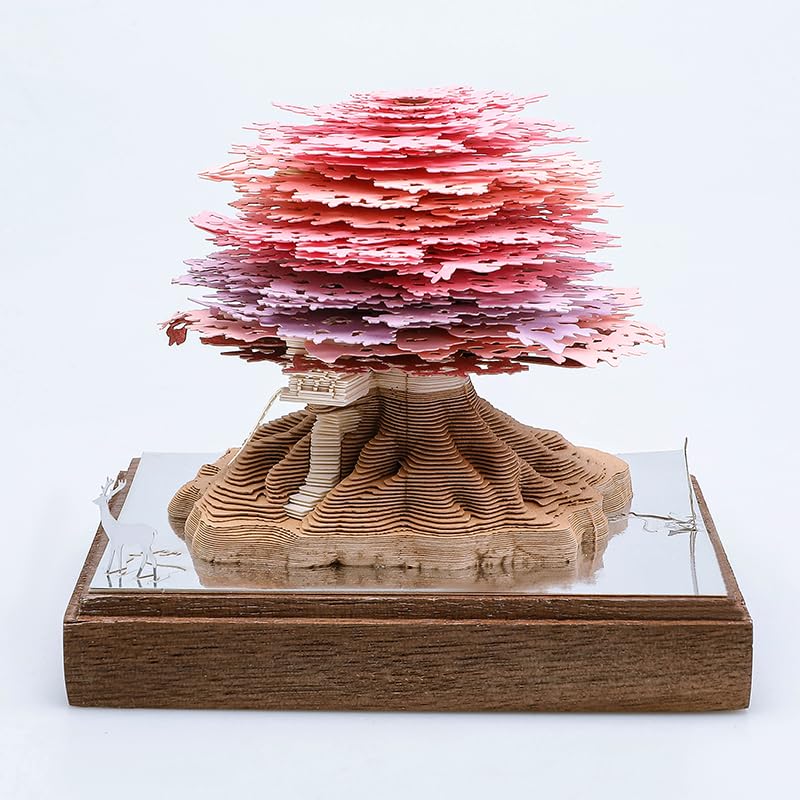 Kalendarz artystyczny 3D, podkładka na notatki, urocze karteczki samoprzylepne, drzewo sakury, ze światłem, kreatywne drzewo sakura, odrywanie, papierowa, do samodzielnego wykonania, do domu, biura