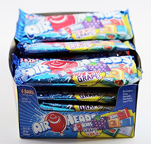 AirHeads Candy Variety Bag, Individually Wrapped Assorted Fruit Mini Bars, Party, 3.3 Ounce (Bulk Pack of 18)