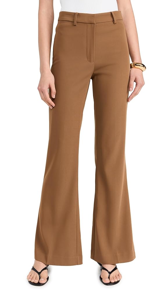 ANOGH アノフ/HIGH WAIST JQD PANTS (BROWN) Bardot Women's Halifax Slim Flare Pants, Chocolate, Brown