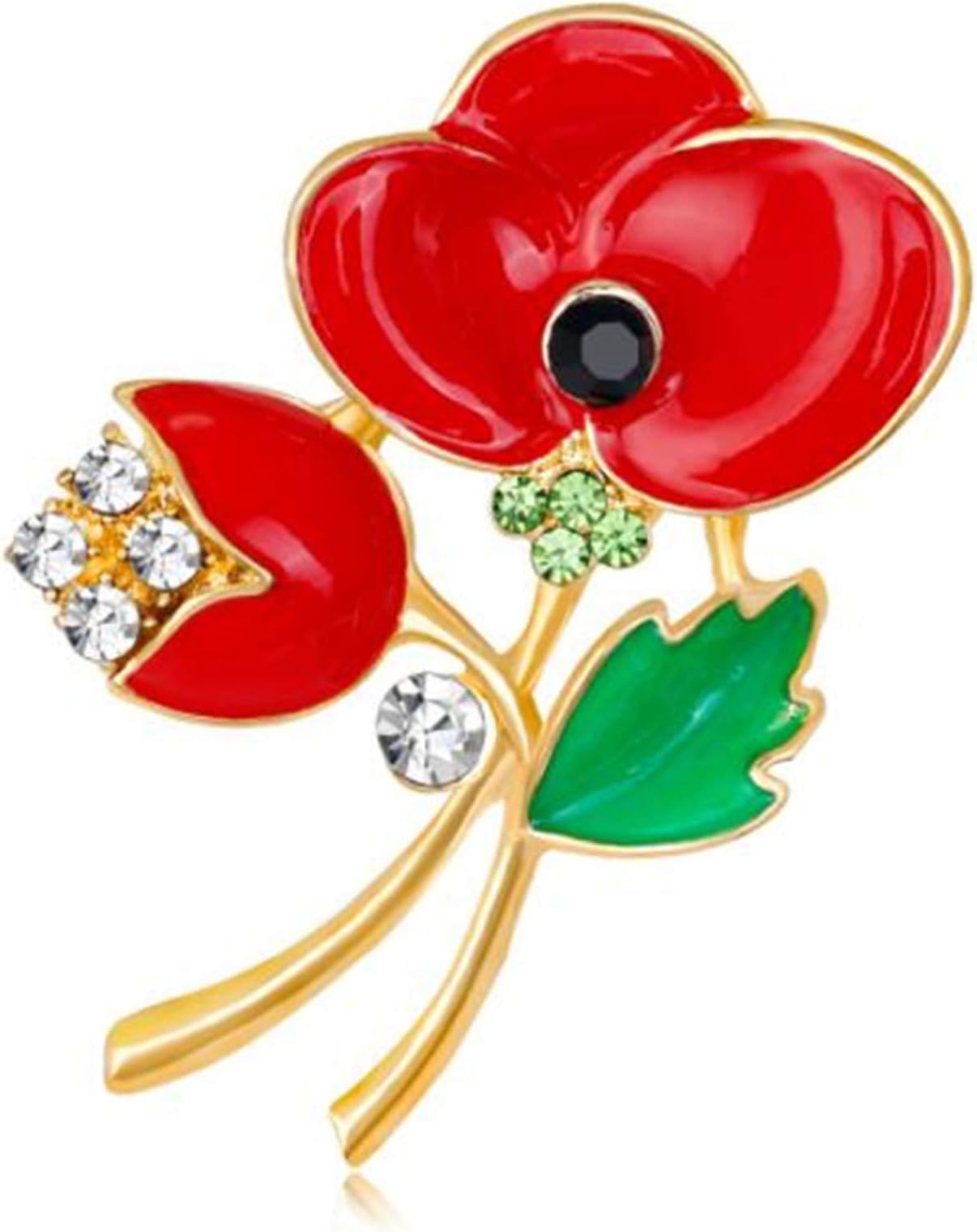 LKEEP Poppy Flower Brooches for Women Remembrance Poppies Pins Rhinestone Brooch Badge Gift Poppy Pins Badge