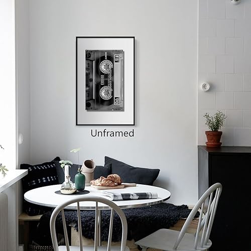 Miniatura 5 de xbsifyiooa Lienzo de música en blanco y negro para pared, póster estético de cassette vintage de los años 80 y 90, impresión temática de música