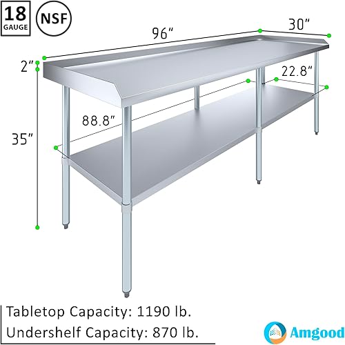 Vista 38 de AmGood Mesa de trabajo comercial con protector contra salpicaduras y salpicaduras laterales NSF
