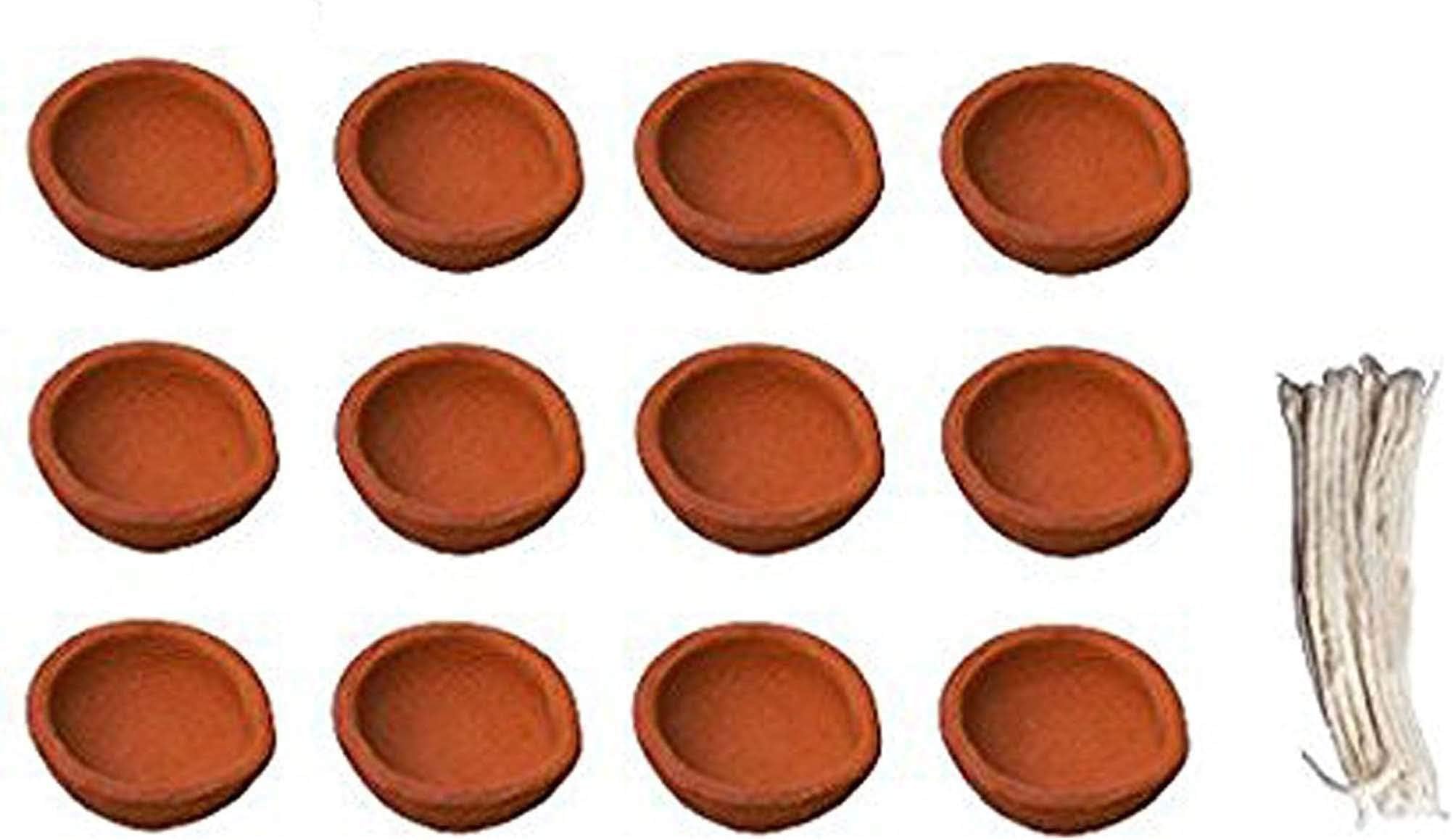 16 Set with Cotton Wicks Diya Clay Pot,Diwali Dipak Puja,lamp, Wick Burner Diya,Home Decor,Prayer Hindu India